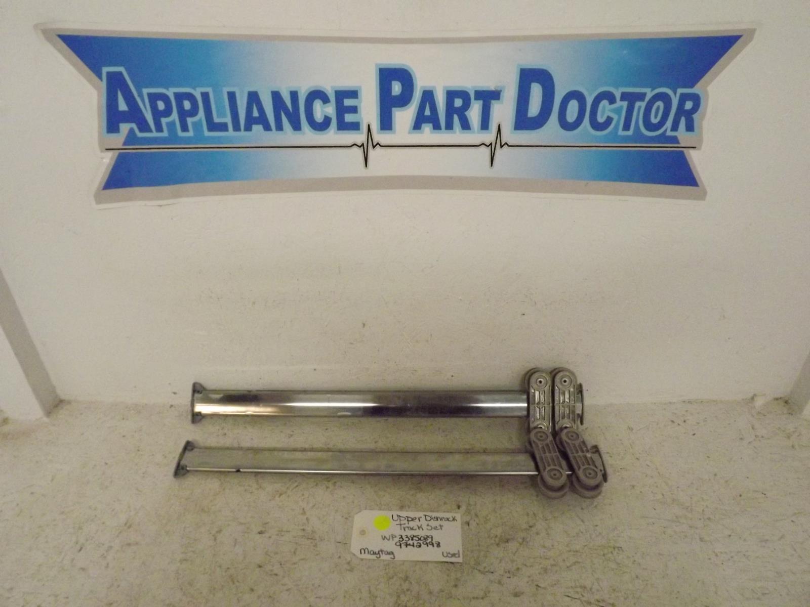 Maytag Dishwasher WP3385089 9742998 Upper Dishrack Track Set Used Maytag Dishwasher WP3385089 9742998 Upper Dishrack Track Set Used